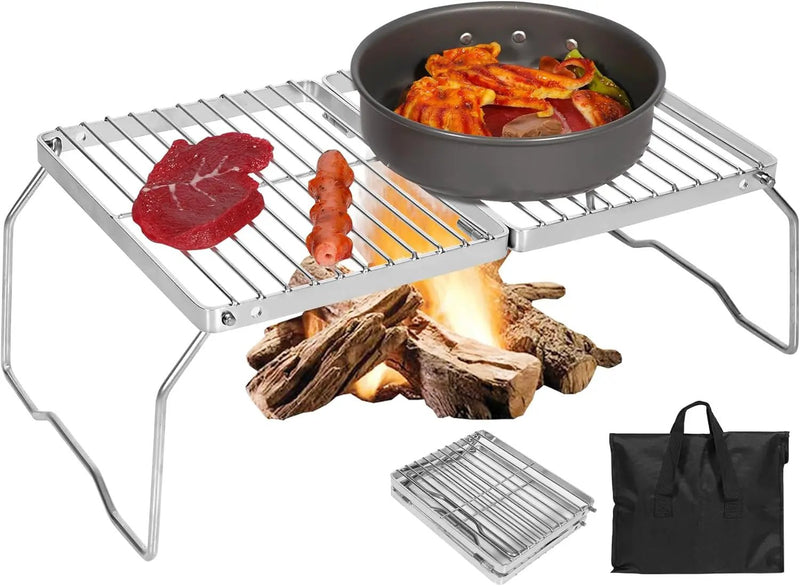REDCAMP Folding Campfire Grill 304 Stainless Steel Grate, Adjustable Height Portable Camping Grill with Carrying Bag for Outdoor Cooking BBQ by GreenHaven Gardens