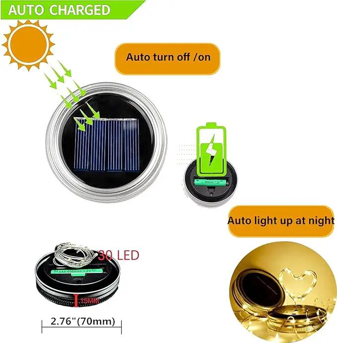 Solar Mason Jar Lid Lights 12 Pack 30 LED Firefly Fairy String Lights, Waterproof Outdoor Solar Lights with Hangers for Regular Mouth Jars (No Jars Included) by GreenHaven Gardens