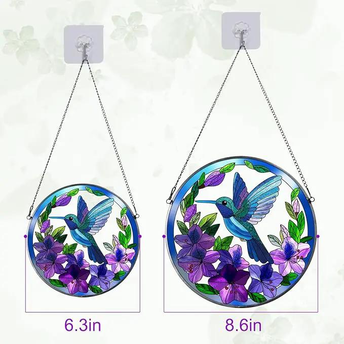 Stained Glass Sun Cather for Window Hanging, 8.6'' Hummingbird Window Ornament for Indoor Outdoor, Hand Painted Stain Glass Gift for Women, Bird Nature Lovers by GreenHaven Gardens