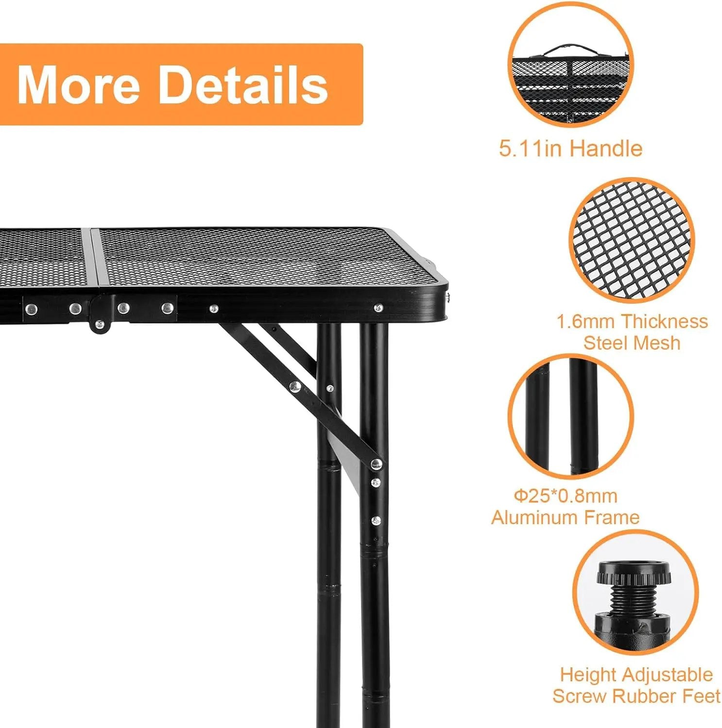 Camping Table Grill 4 Height Adjustable Small Folding 2FT Foldable Picnic Portable Grill Stand Mesh Outdoor Beach BBQ RV Black by GreenHaven Gardens