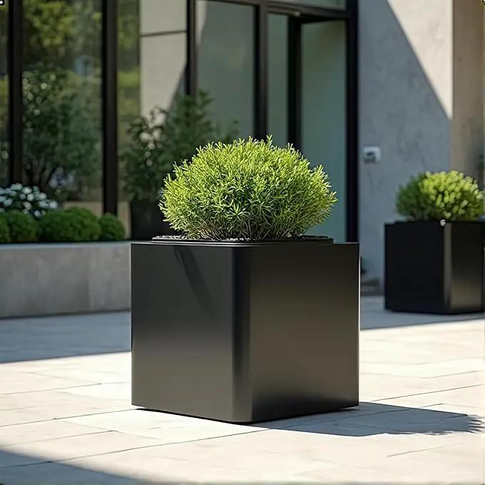 Large Metal Square Planter 20" L x 20" W x 20" H, Black Large Outdoor Planters with Drainage Hole for Porch/Patio/Garden by GreenHaven Gardens