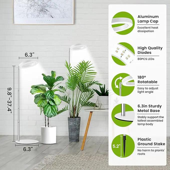 Grow Lights for Indoor Plants, 80 LEDs Full Spectrum Plant Lights for Indoor Growing with 2 Mounting Options, 6H 12H 16H Timer, 3 Spectrum Modes, 37 in Height Adjustable Grow Lamp, 2 Pack by GreenHaven Gardens