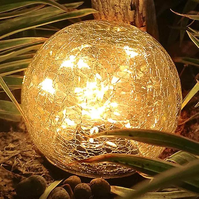 TOMEX 4 Pack Solar Garden Lights, Cracked Glass Ball Waterproof Warm White LED for Outdoor Decor Decorations Pathway Patio Yard Lawn, 4 Pack (4.7") by GreenHaven Gardens