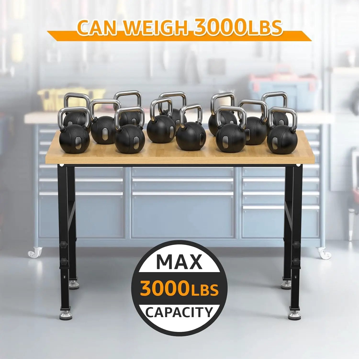 48" Adjustable Workbench,Heavy-Duty Work Table,3000 LBS Load Capacity Particleboard Hardwood Workstation with Fixed feet,for Workshop, Garage by GreenHaven Gardens