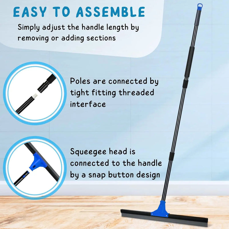 Floor Squeegee for Concrete and Tile Cleaning, 24'' Rubber Wiper Broom, Large Heavy Duty Water Scraper with 60'' Long Handle for Garage, Deck, Bathroom, Shower Glass, Window by GreenHaven Gardens