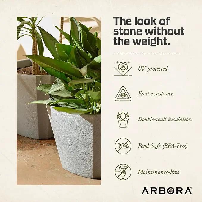ARBORA 16" Monaco Square Polyresin Indoor and Outdoor Planter with Stone Blend Concrete Gray Finish - Durable, Weatherproof, Lightweight, Large Plant Pot for Patio, Garden, Deck, Entryway by GreenHaven Gardens