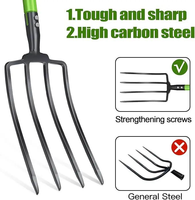GARDENWORK Garden Fork,Pitchfork for Garden Digging Compost Spading,4-Tines Pitch Fork with Steel Handle and Strengthen Fork Head 45inches (with Protective Gloves) by GreenHaven Gardens