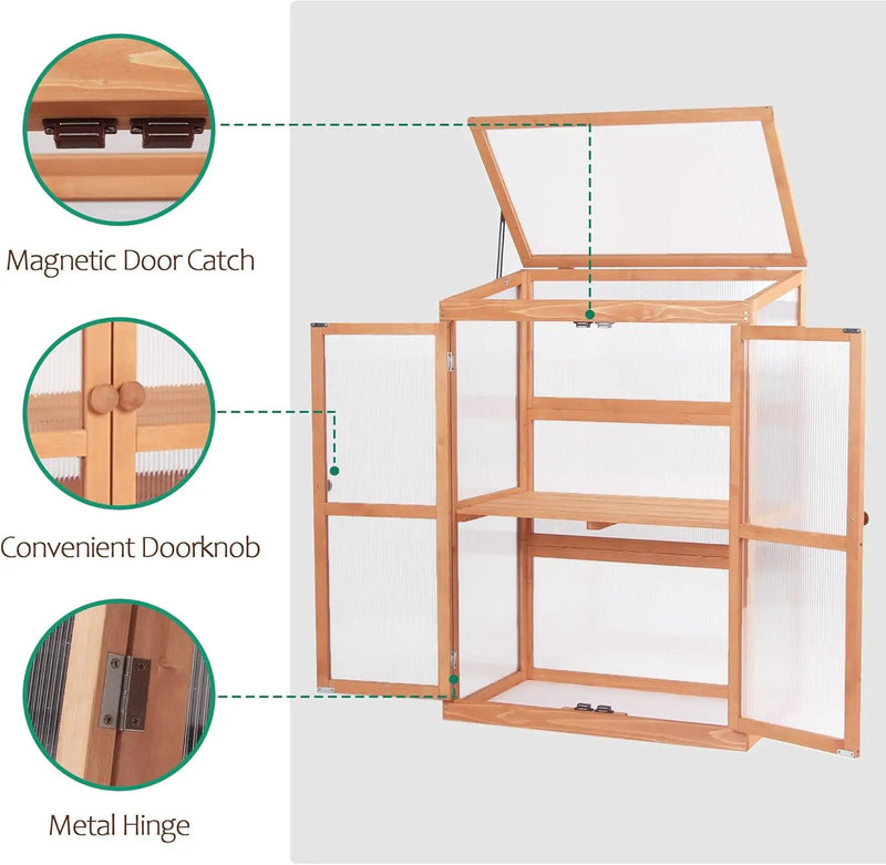 MCombo Wooden Cold Frame Greenhouse, Raised Flower Planter Shelf Protection for Outdoor Indoor Use, 0760 (Orange) by GreenHaven Gardens
