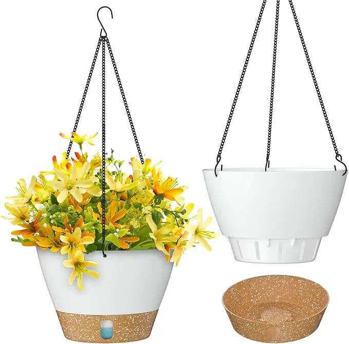 ZMTECH Hanging Planters for Indoor Plants Set of 2 Self Watering Hanging Pots Hanging Baskets Hanging Flower Pots for Outdoor Hanging Plants(10 Inch, White) by GreenHaven Gardens
