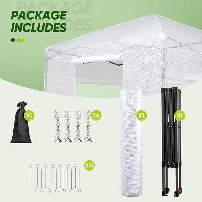 EAGLE PEAK 8x8 Portable Walk-in Greenhouse, Pop-up Indoor Outdoor Garden Green House, Zippered Doors and Windows, PE Cover, White by GreenHaven Gardens