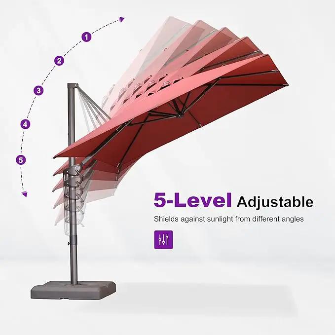 PURPLE LEAF 10' X 13' Patio Cantilever Umbrella Rectangle Umbrella Outdoor with Aluminum Offset Hanging and 360° Rotation for Pool Garden Deck Patio, Brick Red by GreenHaven Gardens