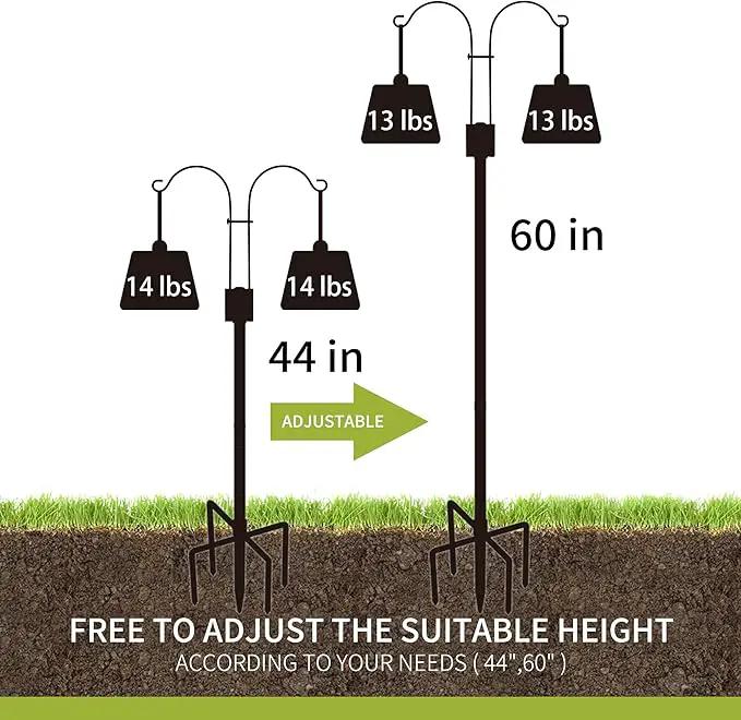 XDW-GIFTS Double Shepherds Hooks for Outdoor, 2-Pack Heavy Duty Garden Pole for Hanging Bird Feeder, Plant Baskets, Solar Light Lanterns, Garden Plant Hanger Stands with 5 Base Prongs by GreenHaven Gardens