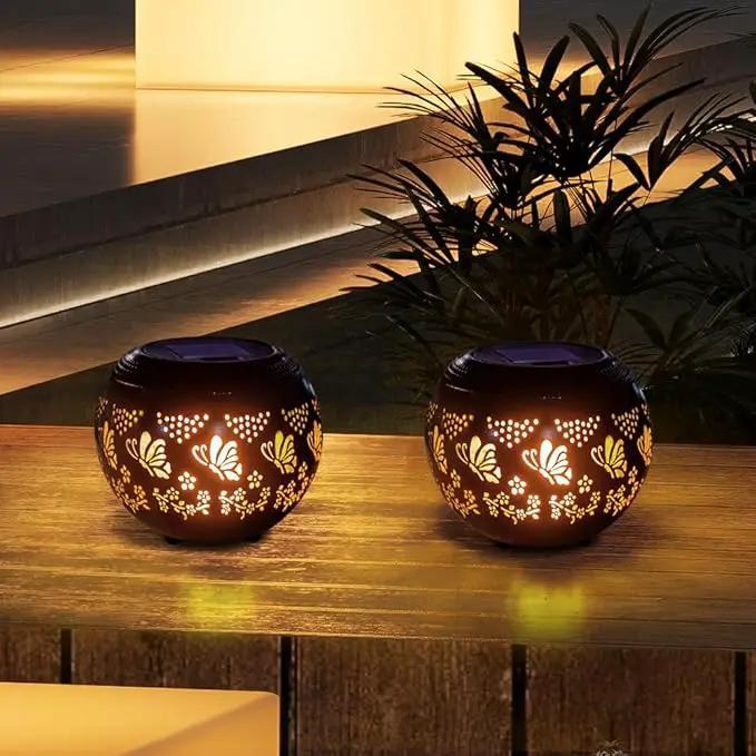 VEWOGARDEN 2 Pack Solar Lanterns Outdoor Waterproof Solar Lantern Hollow Out Metal Butterfly Lantern Solar Lights for Patio Garden Table Decor by GreenHaven Gardens