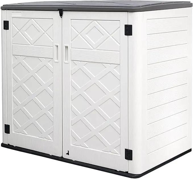 Resin Outdoor Storage Shed, 38 cu.ft Outdoor Storage Box Waterproof for Garden Tools, Patio Furniture, Trash Cans, Garage Storage, Customized Shelves & Lockable (Off White) by GreenHaven Gardens