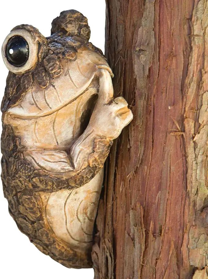 Bits and Pieces – Keep Quiet Frog Tree Peeker - Yard Decorations - Adorable Tree Sculpture - Garden Decoration - Garden Peeker Tree-Hugger Yard Art by GreenHaven Gardens