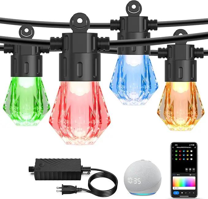 XMCOSY+ 48FT Smart Outdoor String Lights - RGBCWIC Dimmable Acrylic Bulbs, Color Changing LED Patio Lights APP WiFi Control, Compatible with Alexa, IP65 Waterproof Outside Lights for Yard Porch by GreenHaven Gardens
