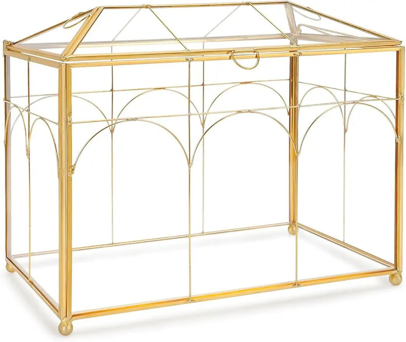Handmade Glass Planter Terrarium with Lid, Indoor Tabletop Centerpiece Display Box Modern Decor DIY Gift Plant Terrarium Container for Succulent Cacti Air Plants Flower (Gold) by GreenHaven Gardens
