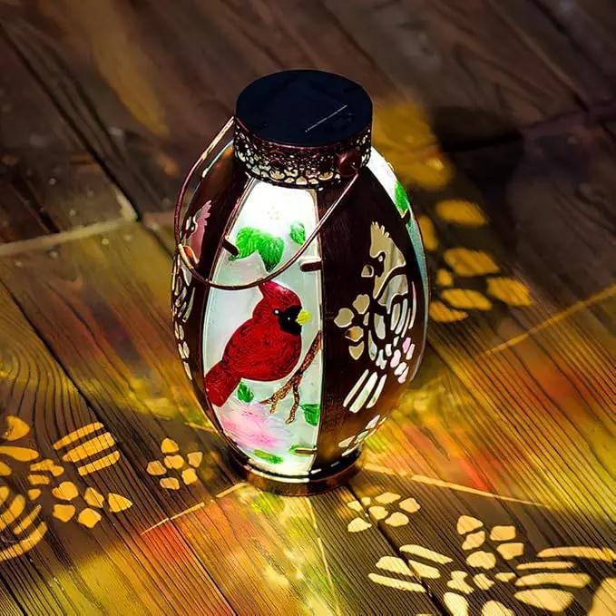 Starsoul 2 PC Cardinal Outdoor Solar Lantern Cardinal Solar Light Waterproof Tabletop Lamp with Hollowed-Out Design for Yard Patio Garden Pathway by GreenHaven Gardens
