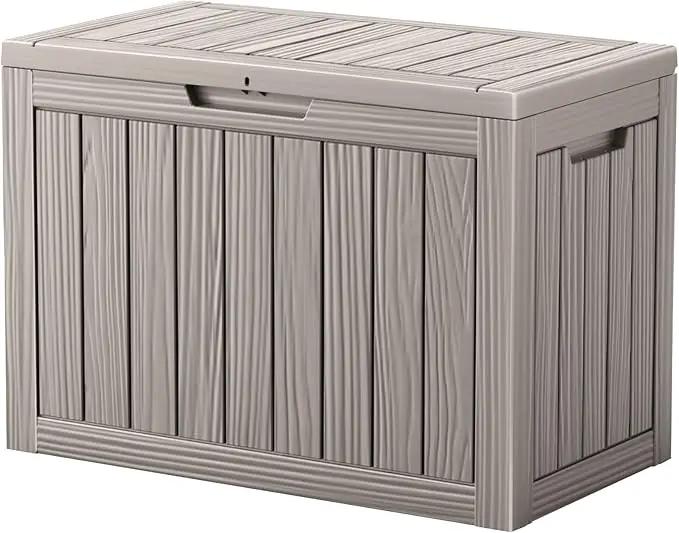 45 Outdoor Storage Box, Waterproof Resin Deck Box with Side Handles, Lockable Outdoor Bench for Indoor & Outdoor Use, Storage Bin for Patio Cushions, Garden Tools, Package Delivery, Grey by GreenHaven Gardens