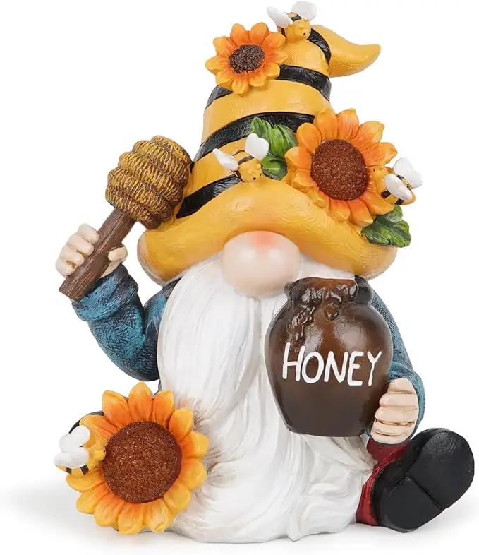 Hodao Spring Resin Garden Bumble Bee Themed Gnome Decorations-Solar-Powered Radiance-Honey Gnomes World Day Gifts Summer Lawn Garden Porch Sculptures & Statues Decorations by GreenHaven Gardens