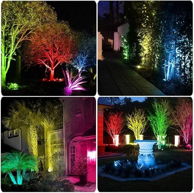 Pack of 2, Outdoor LED Landscape Lights Waterproof Spotlight with Spike Stand and Plug for Driveway, Outdoor Lawn Lighting, Flood Garden, Yard (6W Plug RGB) by GreenHaven Gardens