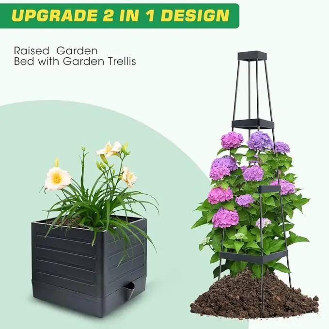1Pack Raised Garden Bed Planter Box with Trellis, 57" Self-Watering Tomato Cage Planters for Climbing Plants Vegetable Vine Flowers Outdoor & Indoor (57x9.8x9.8IN) by GreenHaven Gardens