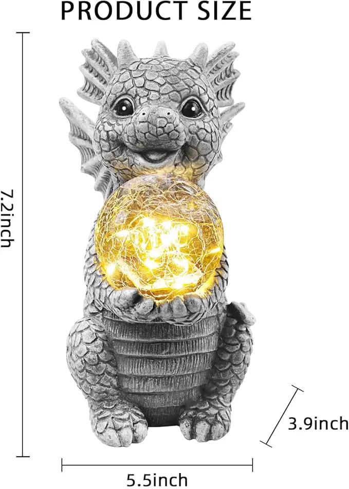 Solar Garden Outdoor Statues 7.2" Resin Dragon Statues Holding Magic Ball with Solar Lights,Lawn Decor for Patio, Balcony, Yard Ornament,Unique Gifts for Mom Grandma Housewarming by GreenHaven Gardens