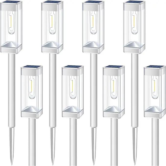 Solar Pathway Lights 8 Pack Solar Outdoor Lights with LED Tungsten Filament Bulb Waterproof Stainless Steel Garden Lighting for Outside Driveway Landscape Lawn Path Christmas (White) by GreenHaven Gardens