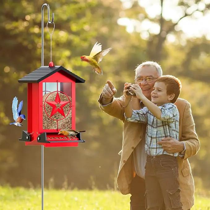 Squirrel Proof Bird Feeder for Outdoors Hanging, Metal Wild Bird Seed Feeder with Bilateral Weight-Activated Perches, 5LB Large Capacity Wild Bird Feeders for Outside Finch, Cardinal, Blue Jay by GreenHaven Gardens