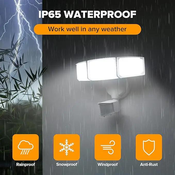 UME 2 Pack 5500LM LED Security Lights Motion Sensor Light Outdoor, 49W, 5000K Daylight, IP65 Waterproof, Dusk to Dawn, 3 Head Motion Detected Flood Light for Garage, Yard, Porch (White) by GreenHaven Gardens