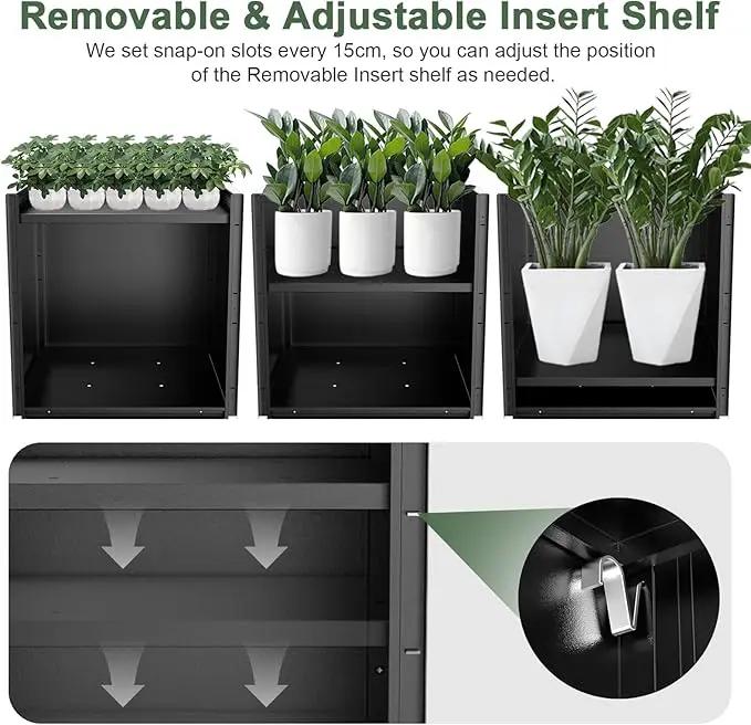 Tall Metal Cube Planter for Outdoor Plants 20" L x 20" W x 20" H, Heavy Duty Steel Rectangular Planter Box with Removable Insert Shelf, Modern Décor for Outside, Indoor, Garden (Black) by GreenHaven Gardens