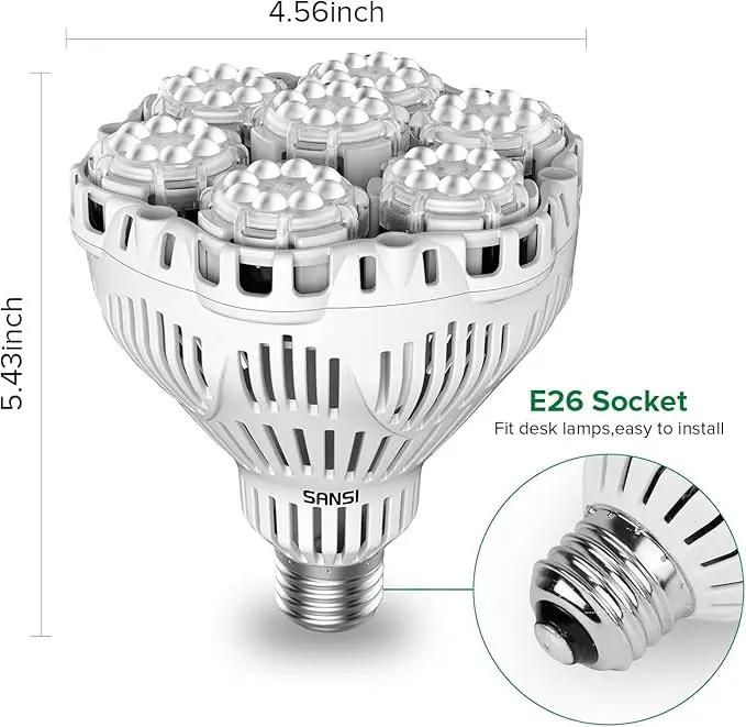 SANSI Dimmable Grow Light Bulb Full Spectrum, High PPFD 40W (600 Watt Equiv) with Remote, Auto On Off Timing 4 8 12 Hrs, Energy Saving Plant Light Bulb with E26 Base for Indoor Plants by GreenHaven Gardens