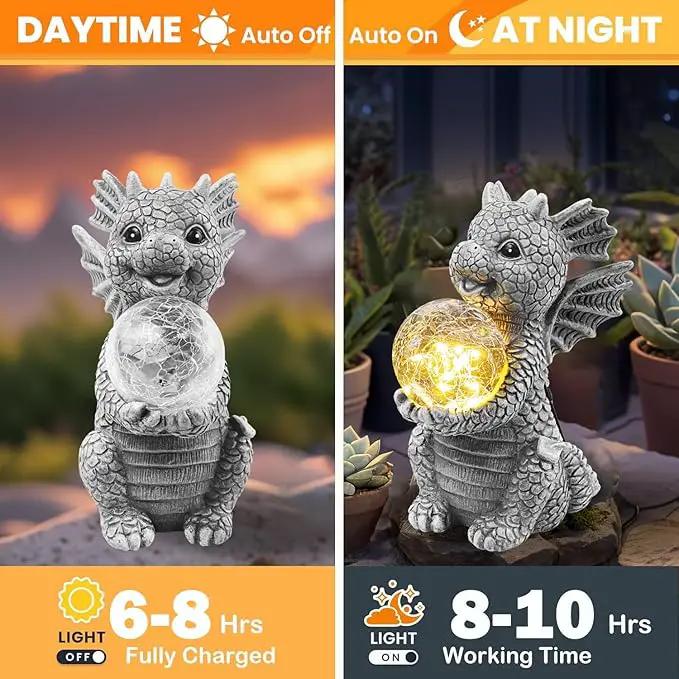 Solar Garden Outdoor Statues 7.2" Resin Dragon Statues Holding Magic Ball with Solar Lights,Lawn Decor for Patio, Balcony, Yard Ornament,Unique Gifts for Mom Grandma Housewarming by GreenHaven Gardens