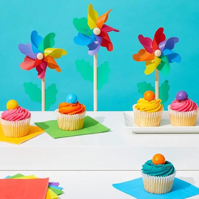 BLUE PANDA 12-Pack Rainbow Flower Pinwheels for Yard and Garden - Wind Spinners and Outdoor Party Favors for Kids, Pride and Birthday Decorations by GreenHaven Gardens