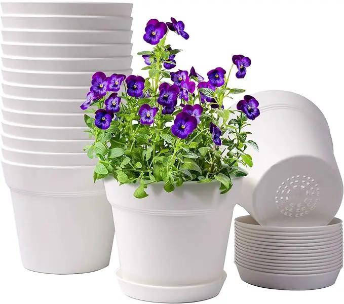 Homenote Pots for Plants, 15 Pack 6 Inch Plastic Planters with Multiple Drainage Holes and Trays,Plant Pots for All Home Garden Flowers Succulents (White) by GreenHaven Gardens