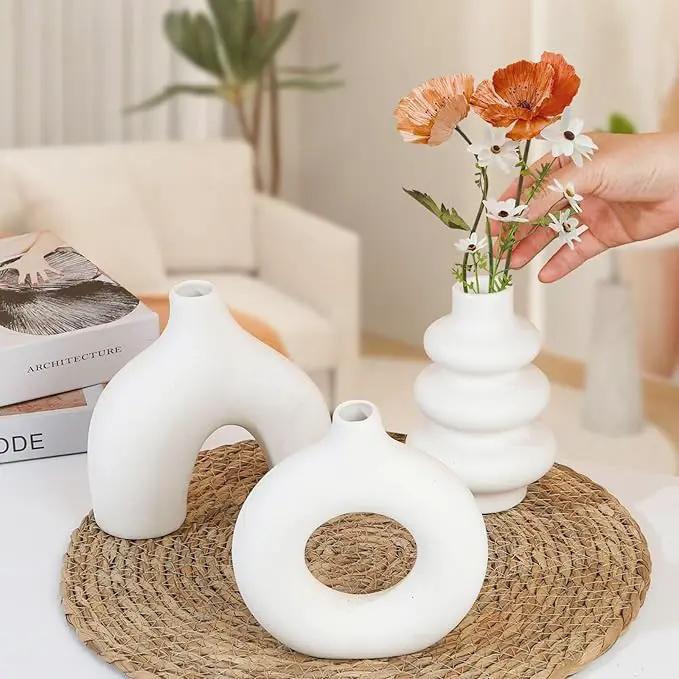 Ceramic Vase Set of 3, Small Flower Vase for Home Decor, Decorative Vases for Pampas Grass & Dried Flowers, Living Room, Bedroom, Bathroom, Shelf Centerpiece Table Decorations by GreenHaven Gardens