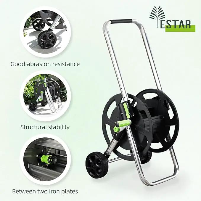 Garden Hose Reel Cart, Holds 75-150 Feet of 5/8-Inch Hose, Portable Hose Reel Cart With Wheels,Adjustable Handrail, Quick Hose Connector by GreenHaven Gardens