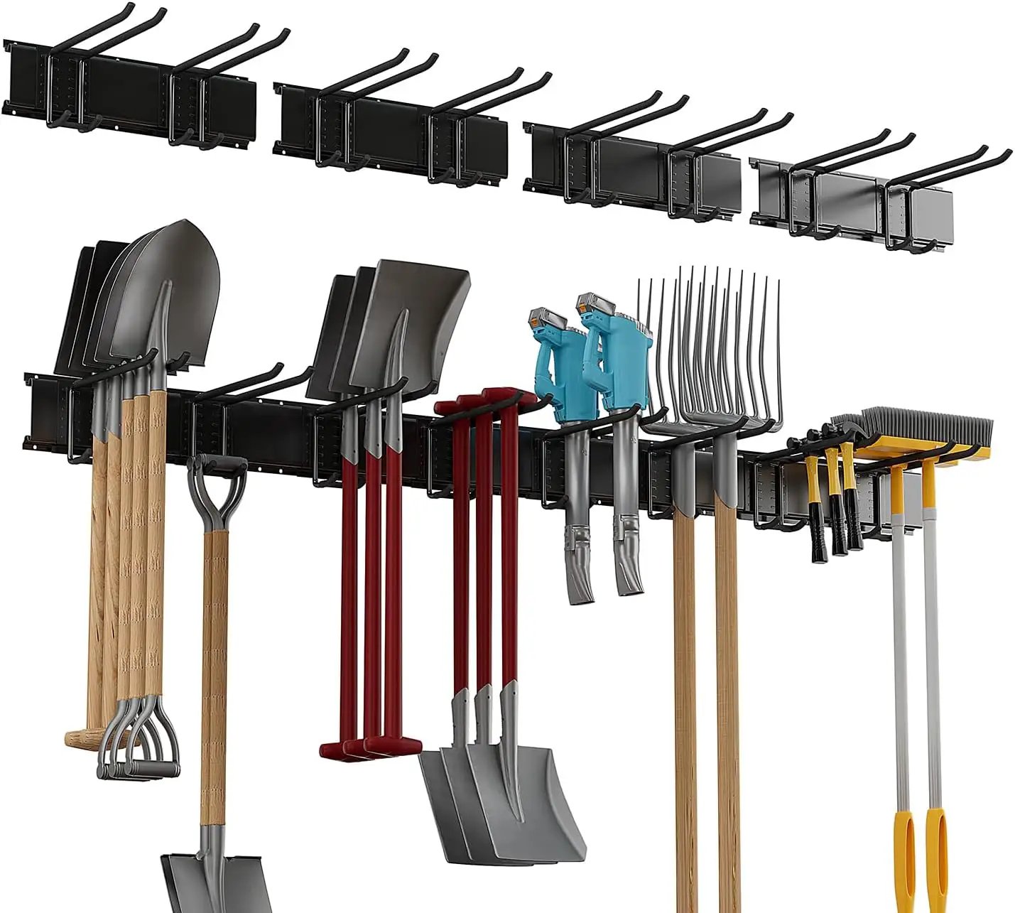 Garage Tool Rack Wall Mount – 64 inches Heavy-Duty Garden Tool Holder with 8 Adjustable Hanging Hooks – Garage Wall Storage Organizer for Shovel, Rake – Max Load 720 lbs (64 inch) by GreenHaven Gardens