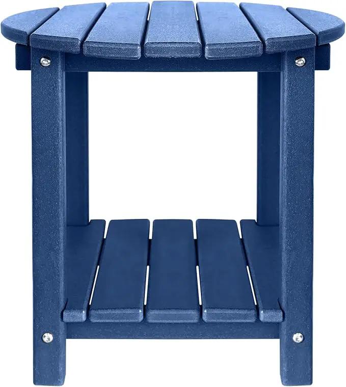 Adirondack Round Outdoor Side Table 2-Tier Storage Patio Side Table, HDPE End Tables for Backyard Pool Porch Garden Lawn (Blue) by GreenHaven Gardens