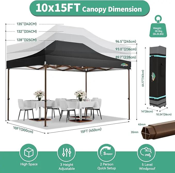 COBIZI 10x15 Pop Up Canopy Tent Heavy Duty with Sidewall, Commercial Outdoor Easy Pop Up Gazebo for Party Wedding All Weather Waterproof UV 50+ with Roller Bag(Leg Upgraded),Black by GreenHaven Gardens