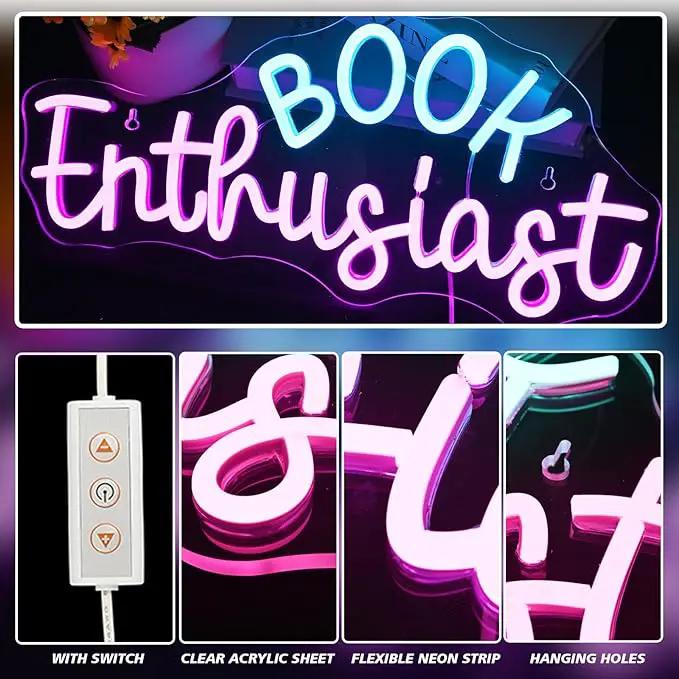 Book Enthusiast Neon Sign Wall Decor,Neon Light Bedroom Wall Decor Suitable Indoor Light for Classroom Book Party Library Reading Room Decoration Bookish Gifts by GreenHaven Gardens