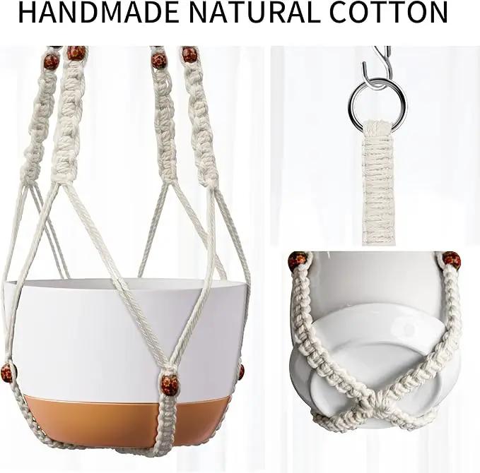 43 Inch Macrame Plant Hanger - Fits 6-15 Inch Pots, Extra Long Hanging Planter Holder for Indoor Outdoor, with Red Wood Beads, Boho Home Decor, 2 Pack, Ivory (POTS NOT Included) by GreenHaven Gardens