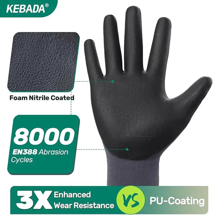 Kebada Work Gloves for Men and Women, Foam Nitrile Coated Safety Gloves with Grip, Ideal for Warehouse Package Handling, Gardening, Mechanic and Construction, Medium by GreenHaven Gardens