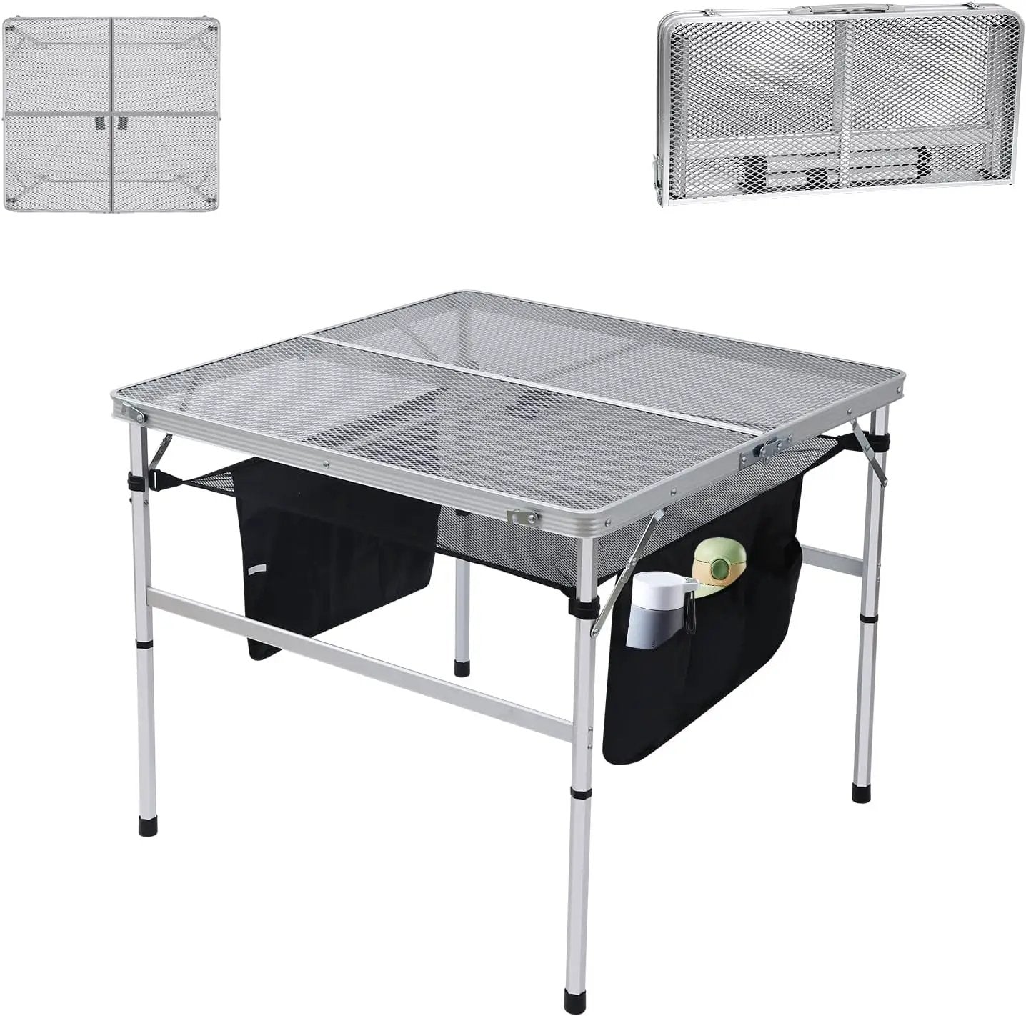Nice C Square Table for Grill, Folding Table, Camping Table, Outdoor Table, Card Table, Height Adjustable, Mesh Bag Lightweight, Carry Handle, Aluminum (23.6"x23.6" White) by GreenHaven Gardens