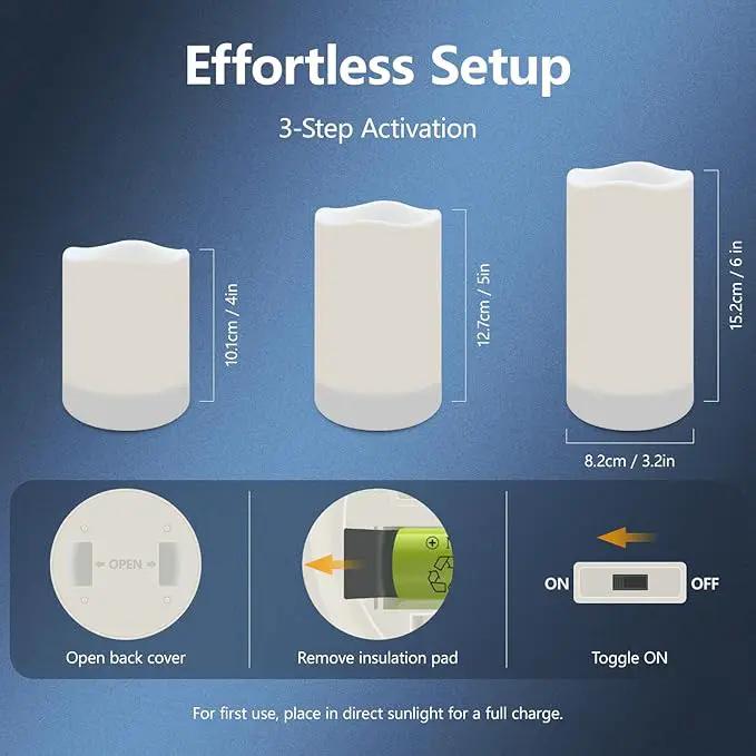 salipt Solar Powered Candles - 3.25" x 4"5" 6" Waterproof LED Flameless Pillar Candle Set,Dusk to Dawn, Rechargeable Solar Battery Included,Waterproof for Patio Decor,Set of 3 by GreenHaven Gardens
