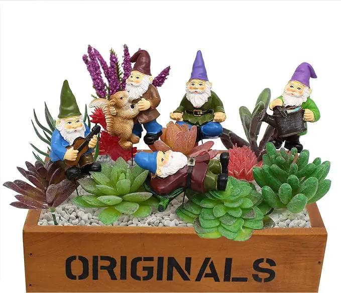 Garden Miniature Gnomes Set of 5PCS,Happy Life Gift for Outdoor Fairy Garden Yard Lawn Décor by GreenHaven Gardens