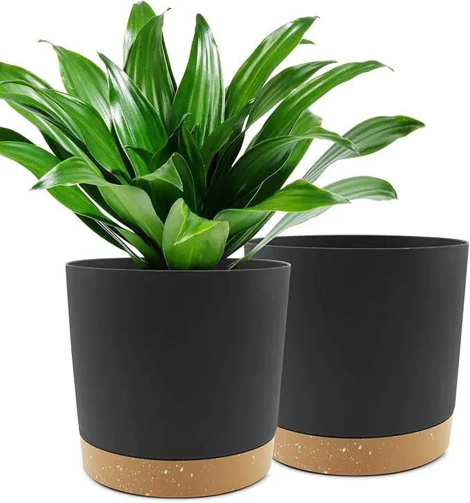 QCQHDU 10 inch Plant Pot, 2 Pack Planters for Indoor Plants with Drainage Holes & Saucer, Outdoor Flower Pots Home Garden Modern Decor by GreenHaven Gardens