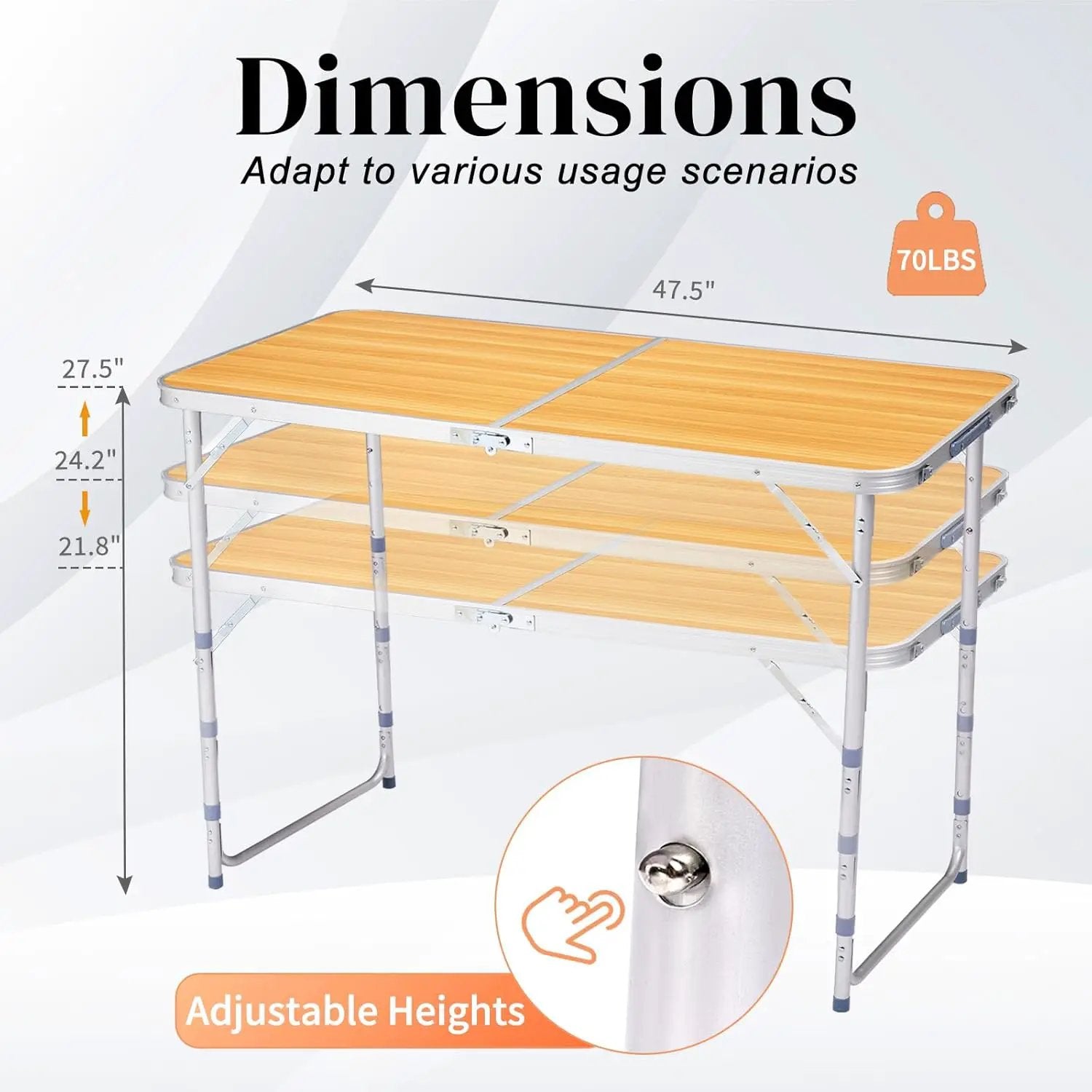 Outvita 4ft Portable Folding Camping Table, Outdoor Waterproof Adjustable Height Table, Aluminum Lightweight Suitcase Foldable Table for Picnic BBQ Beach Dining by GreenHaven Gardens