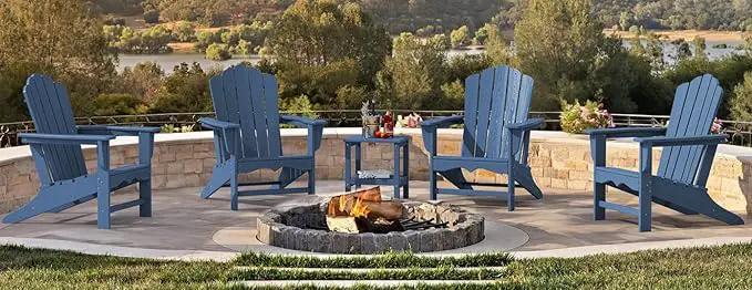 KINGYES HDPE Adirondack Chair, Classic All-Weather Adirondack Chairs Set of 2, Outdoor Patio Adirondack Chair for Deck Lawn fire Pit, Navy by GreenHaven Gardens
