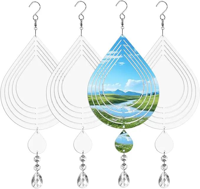 Sublimation Wind Spinner Blanks 8 Inch 4 Pack Wind Spinners Sublimation Blanks with Crystal Pendant Aluminum Metal Wind Spinners for Yard Garden Indoor Outdoor Window Porch Decoration（Waterdrop by GreenHaven Gardens